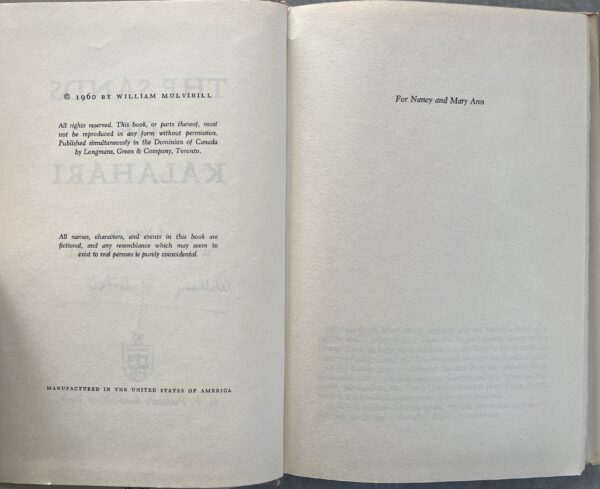 1960, SIGNED, William Mulvihill, The Sands of Kalahari, First Edition, Putnam Literary Award - Image 5