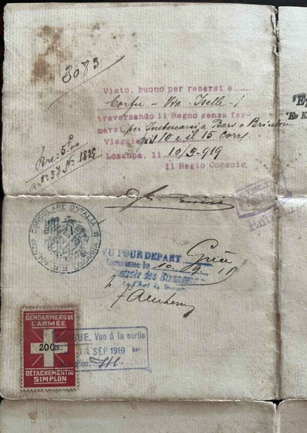 1919, Document, First Class Passport, Kingdom of Greece, Corfu, Bonatis Brothers - Image 9