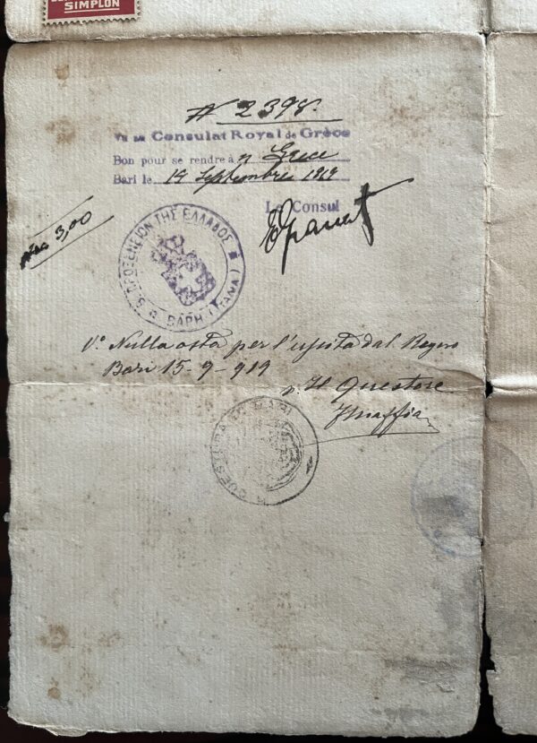 1919, Document, First Class Passport, Kingdom of Greece, Corfu, Bonatis Brothers - Image 11