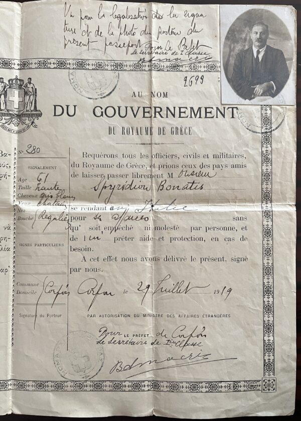 1918, Document, Passport, Kingdom of Greece, Corfu, Bonatis Brothers - Image 4