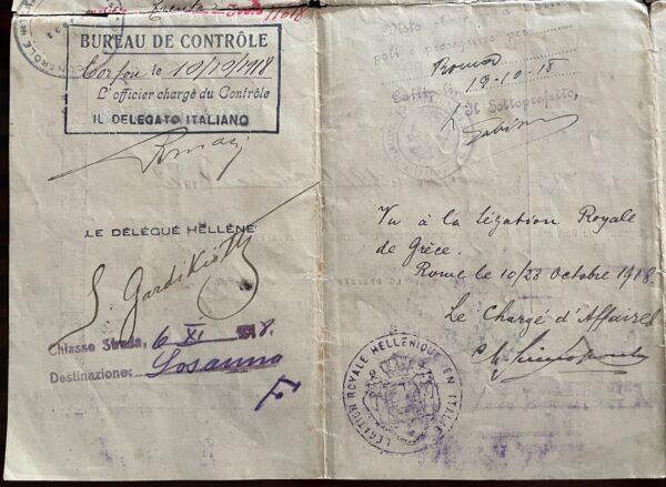 1918, Document, Passport, Kingdom of Greece, Corfu, Bonatis Brothers - Image 13