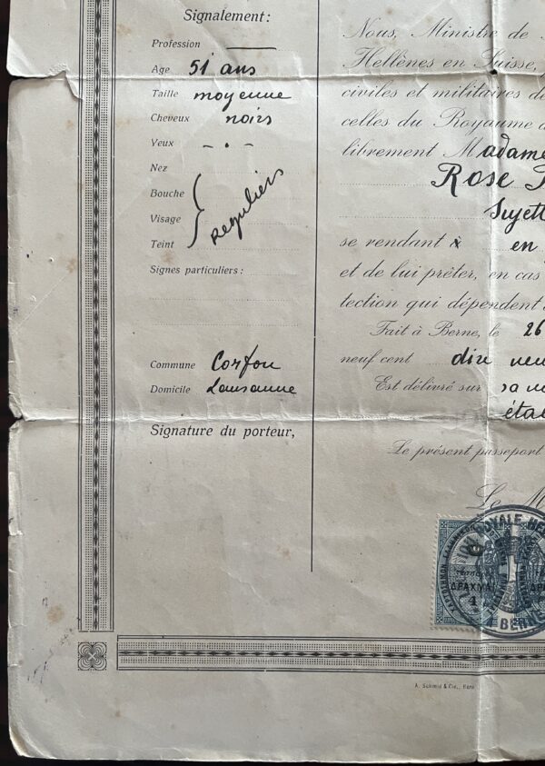 1919, Document, First Class Passport, Kingdom of Greece, Corfu, Bonatis Brothers - Image 5