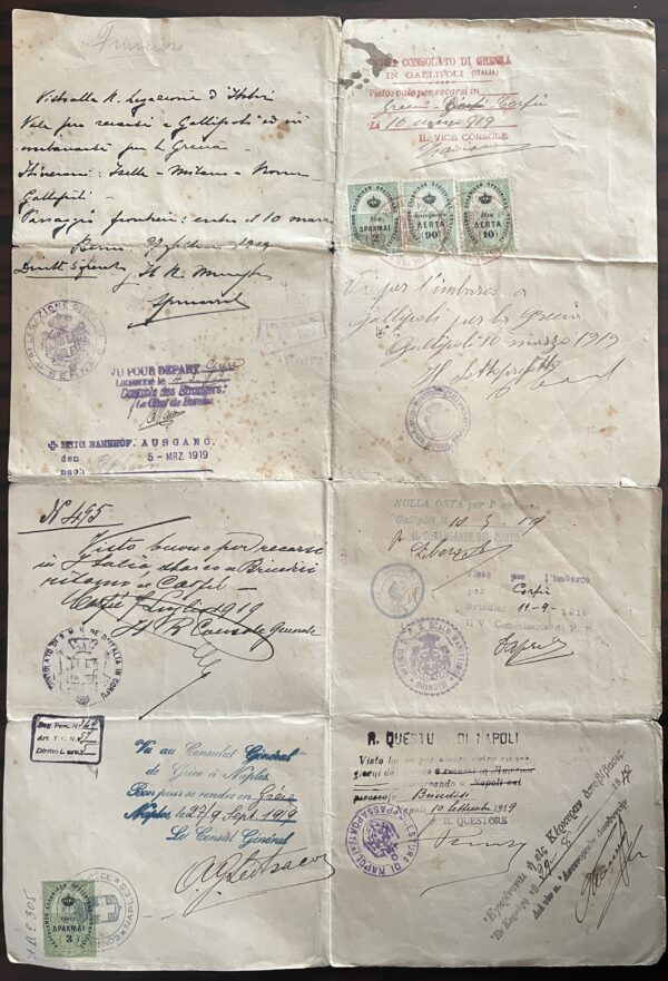 1919, Document, First Class Passport, Kingdom of Greece, Corfu, Bonatis Brothers - Image 7