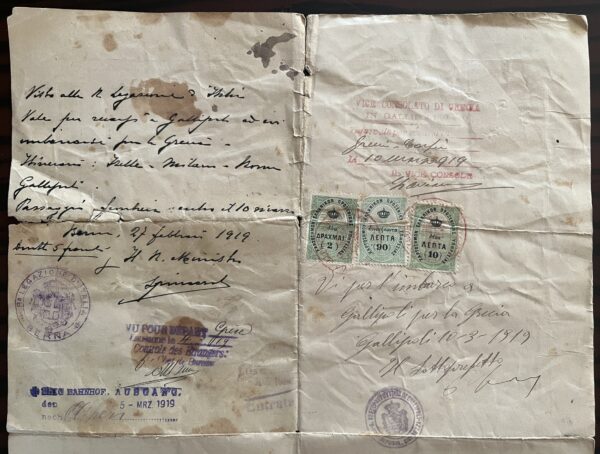 1919, Document, First Class Passport, Kingdom of Greece, Corfu, Bonatis Brothers - Image 5