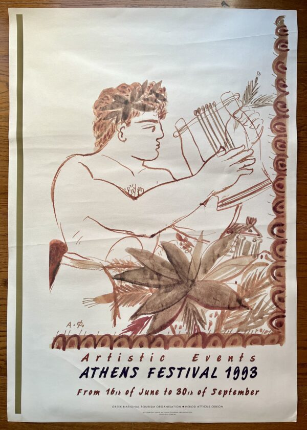 Rare, Original 1993 Athens Festival, Large Poster, Alekos Fassianos, Lithograph, Greek Art