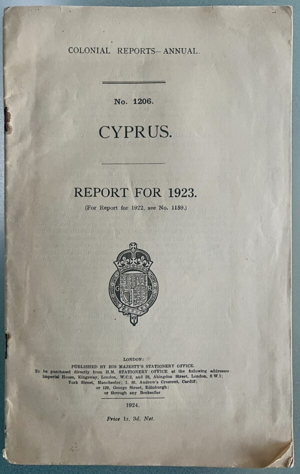 Rare, 1924, Colonial Reports-Annual, Nr. 1206, Cyprus, British Rule, First Edition