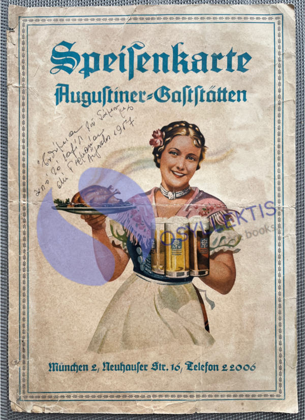 Very Rare, 1956, Original Menu, Speisekarte, Augustiner Brau Munich, Lithograph