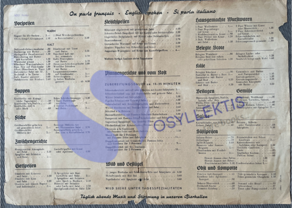 Very Rare, 1956, Original Menu, Speisekarte, Augustiner Brau Munich, Lithograph - Image 3