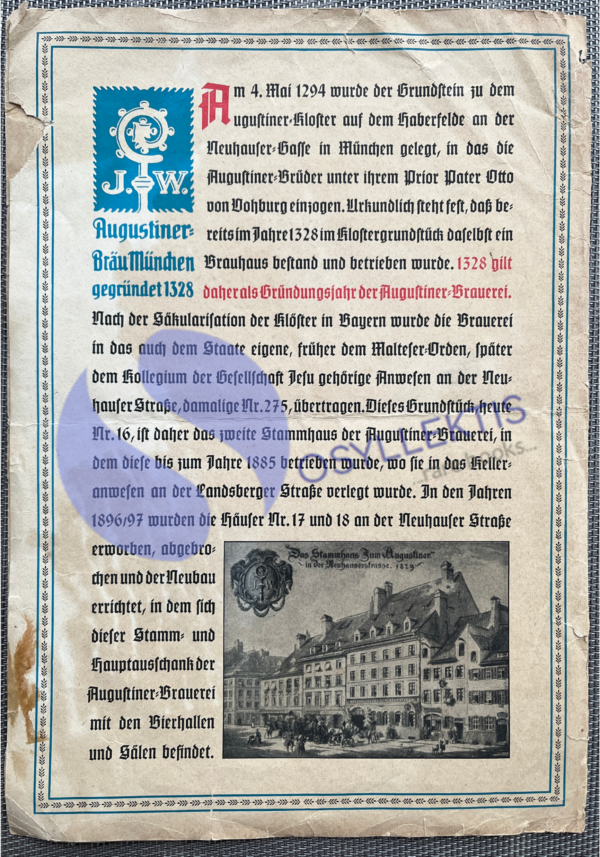 Very Rare, 1956, Original Menu, Speisekarte, Augustiner Brau Munich, Lithograph - Image 4