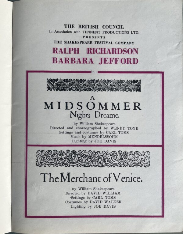 1964, Signed, Shakespeare Program, Ralph Richardson, Barbara Jefford, Greece - Image 3