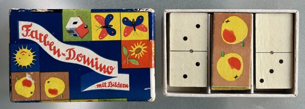 Rare, 1900s Vintage German Board Game, Farben Domino mit Bildern, Scholz, double sided