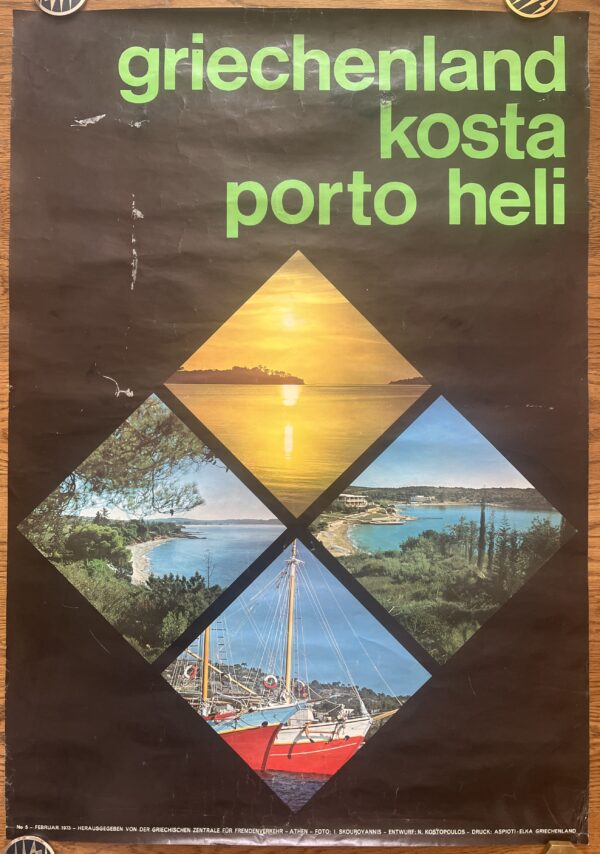 Rare, 1973, Original Official Large Poster, ΕΟΤ, Porto Cheli, Kosta, Greece