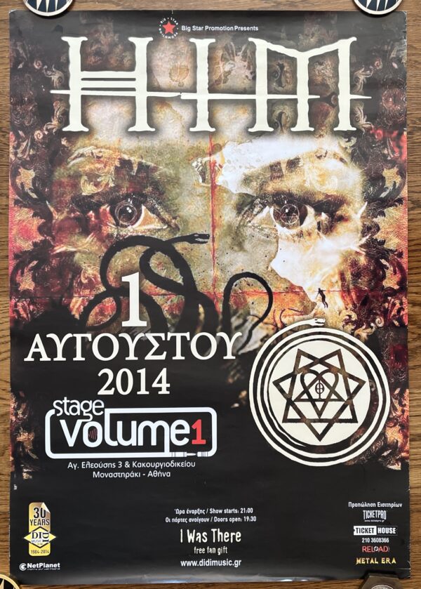 2014, Original Concert Poster, HIM, Athens, Stage Volume 1, Greece, Gothic Rock