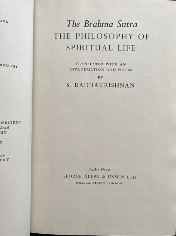 1960, Radhakrishnan, The Brahma Sutra, The Philosophy of Spiritual Life, First Edition - Image 4