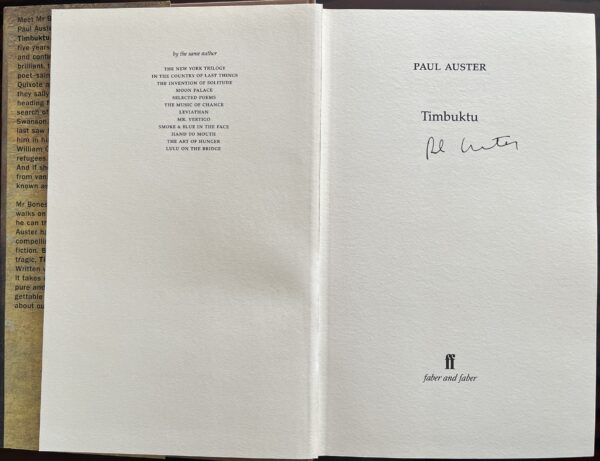 1999, Signed, Paul Auster, Timbuktu, Faber & Faber, First Edition - Image 4