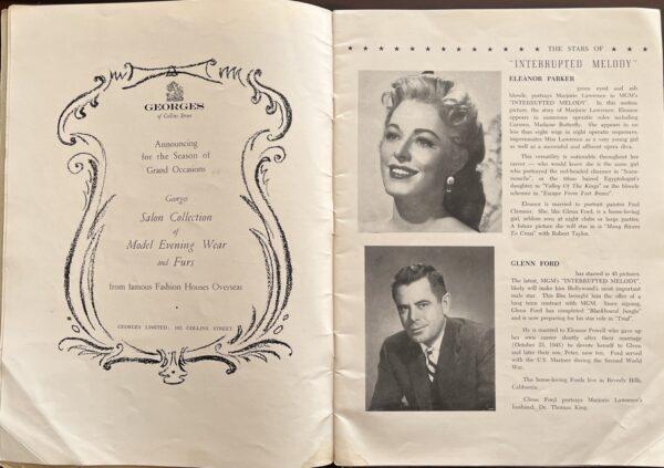 Rare, 1955, Interrupted Melody, Souvenir Program, Eleanor Parker, Glenn Ford - Image 2