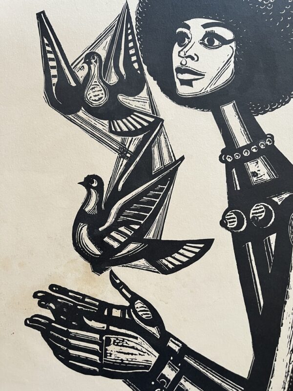 Rare! 1978, signed, Tassos Alevizos, Angela Davis, Lithograph, Greek Art, Greece, Yannis Ritsos - Image 3