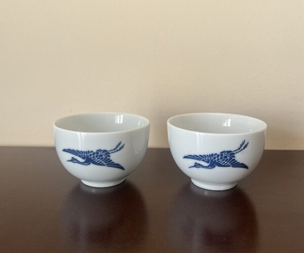 Rare, 1970s Vintage Original JAL Japan Airlines Porcelain Bowls, Taihei, Tsuru crane