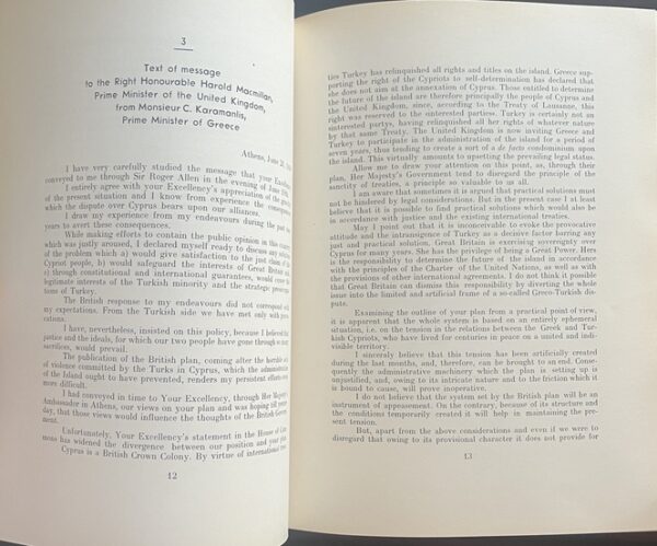 The Cyprus Question, Karamanlis & Macmillan Correspondence, Athens 1958, First Edition - Image 4