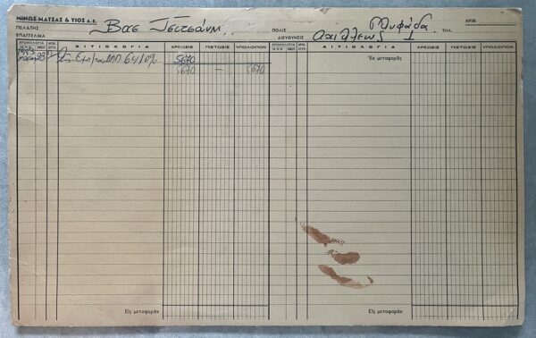 Rare, 1983, Accounting Document, Vassilis Tsitsanis, Greek Rebetiko, Minos Matsas & Son S.A.
