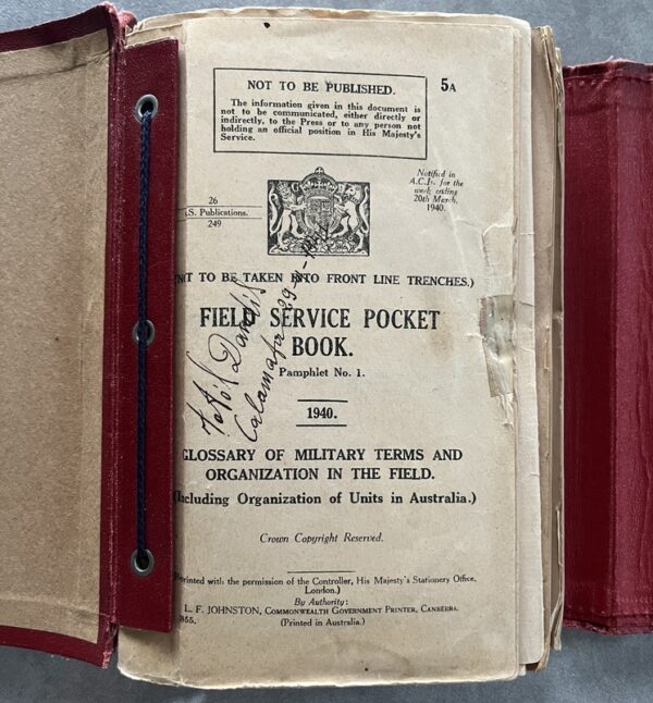 Rare, Inscribed, Used Field Service Pocket Book, Battle of Kalamata 1941 Greece, WWII Military History