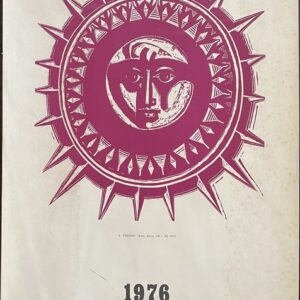 Vintage 1976 Greek Wall Calendar A. Tassos, A Sun Woodcut, Political Art, Rigas Feraios