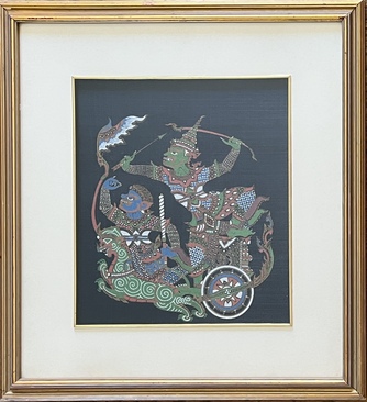 Thai Hand-Painted Silk Painting Depicting a Ramakien Mythological Chariot Scene – Framed - Image 7