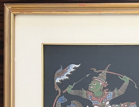 Thai Hand-Painted Silk Painting Depicting a Ramakien Mythological Chariot Scene – Framed - Image 8