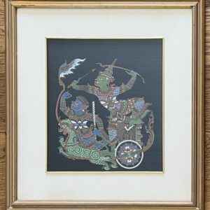 Thai Hand-Painted Silk Painting Depicting a Ramakien Mythological Chariot Scene – Framed