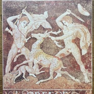 1992, Original Vintage Greece Macedonia Travel Poster, E.O.T. Greek National Tourism Organization, Stag Hunt Mosaic Pella